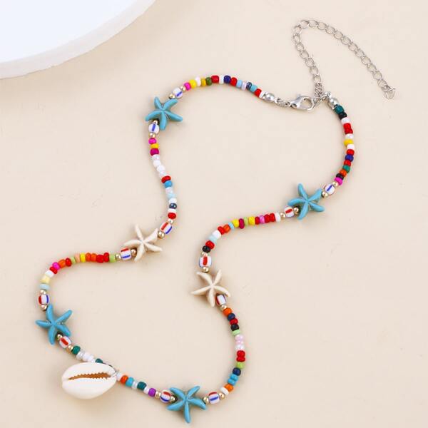 

Shell & Starfish Decor Beaded Necklace, Multicolor