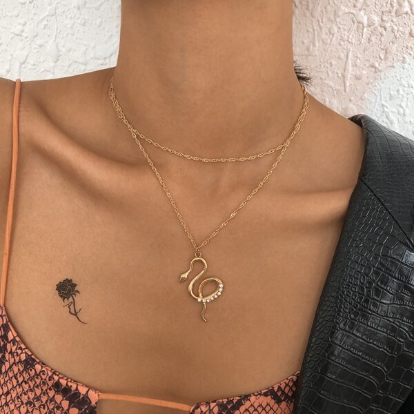 

Snake Charm Layered Necklace, Gold