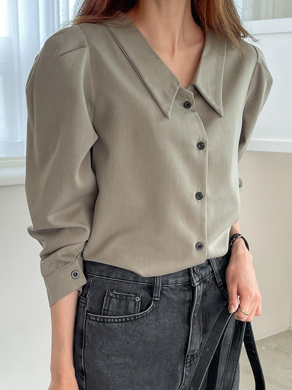 Solid Puff Sleeve Shirt