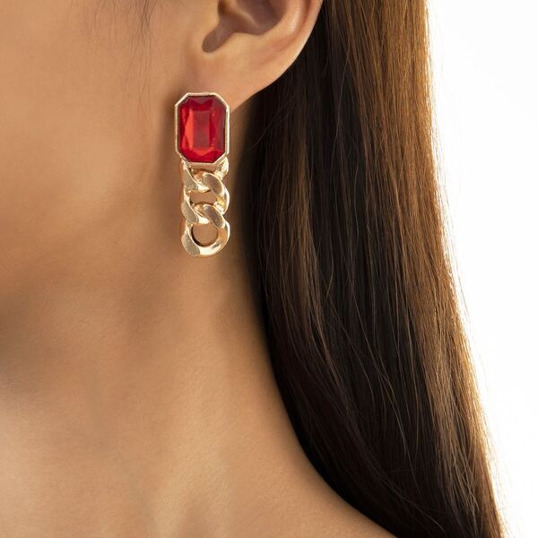 

1pair Gemstone Decor Earrings, Red