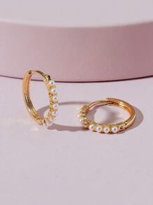 Bông tai giả ngọc trai trang trí vòng - Nhiều màu - Xem 1