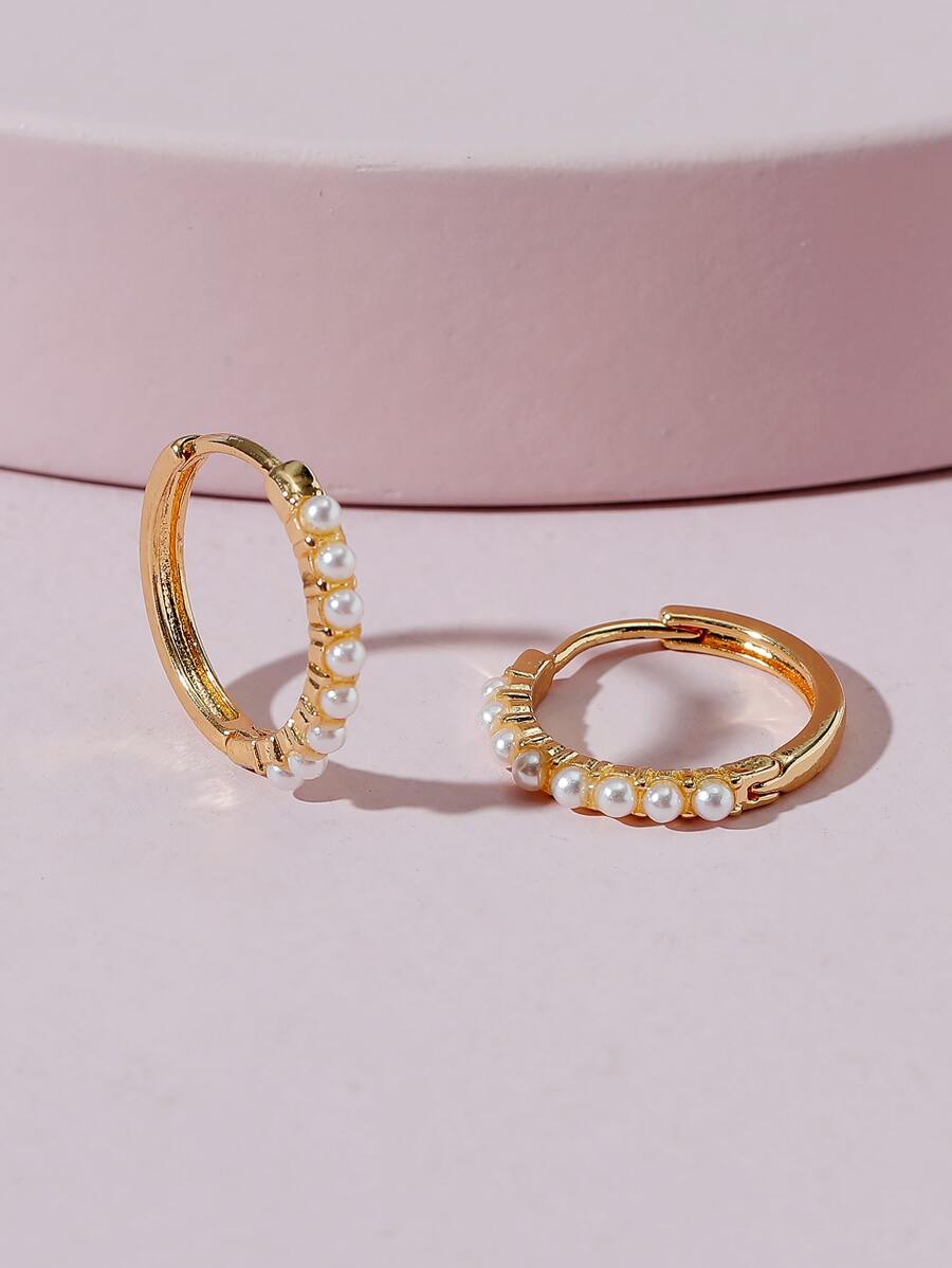 Bông tai giả ngọc trai trang trí vòng - Nhiều màu - Xem 1