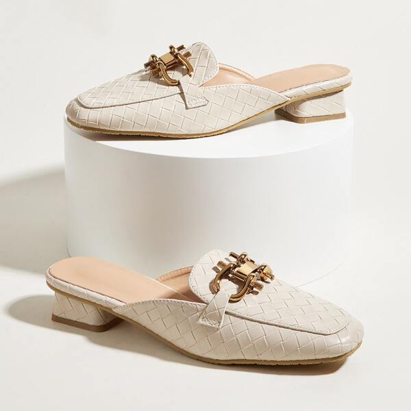 

Braided Detail Horsebit Decor Mules, Beige