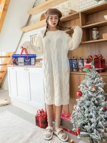 DAZY Sukienka sweterkowa z opadającymi ramionami, dzianina warkoczowa, jesienne ubrania damskie