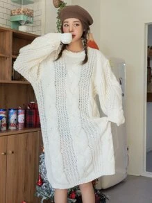 DAZY Sukienka sweterkowa z opadającymi ramionami, dzianina warkoczowa, jesienne ubrania damskie