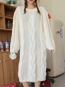 DAZY Sukienka sweterkowa z opadającymi ramionami, dzianina warkoczowa, jesienne ubrania damskie