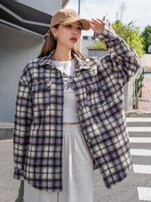 DAZY 格紋翻蓋口袋大碼花呢外套 - 彩色 - 查看 1