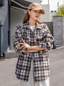 DAZY 格紋翻蓋口袋大碼花呢外套 - 彩色 - 查看 2