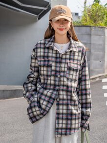 DAZY 格紋翻蓋口袋大碼花呢外套 - 彩色 - 查看 5