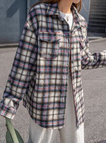 DAZY 格紋翻蓋口袋大碼花呢外套 - 彩色 - 查看 6