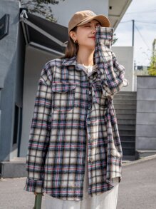 DAZY 格紋翻蓋口袋大碼花呢外套 - 彩色 - 查看 7