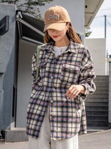 DAZY 格紋翻蓋口袋大碼花呢外套 - 彩色 - 查看 8