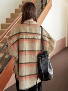 DAZY Plaid Double Pocket Drop Shoulder Overcoat - Multicolor - View 2