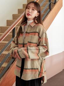 DAZY Plaid Double Pocket Drop Shoulder Overcoat - Multicolor - View 3