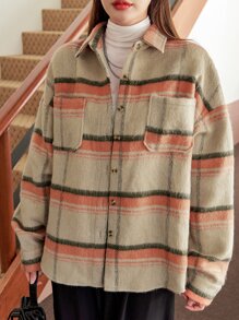 DAZY Plaid Double Pocket Drop Shoulder Overcoat - Multicolor - View 4