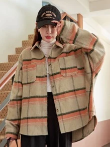 DAZY Plaid Double Pocket Drop Shoulder Overcoat - Multicolor - View 5