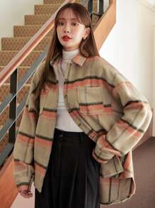 DAZY Plaid Double Pocket Drop Shoulder Overcoat - Multicolor - View 6