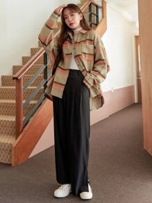 DAZY Plaid Double Pocket Drop Shoulder Overcoat - Multicolor - View 7