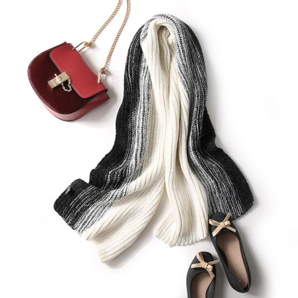 

Wool-Mix Knit Scarf, Black and white