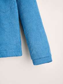 SHEIN 女孩落肩袖翻蓋口袋絨毛內襯燈芯絨大衣