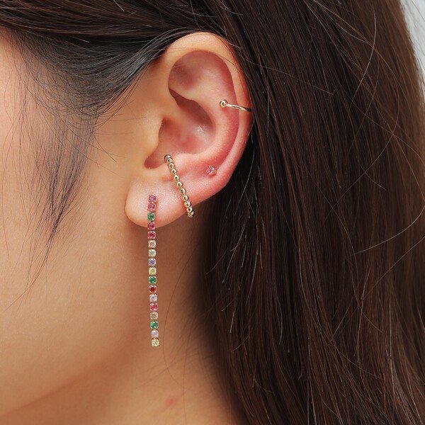 

4pcs Rhinestone Decor Earrings, Multicolor