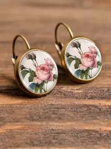 1 Pair Pink Peony & Colorful Butterfly Earrings - Multicolor - View 1