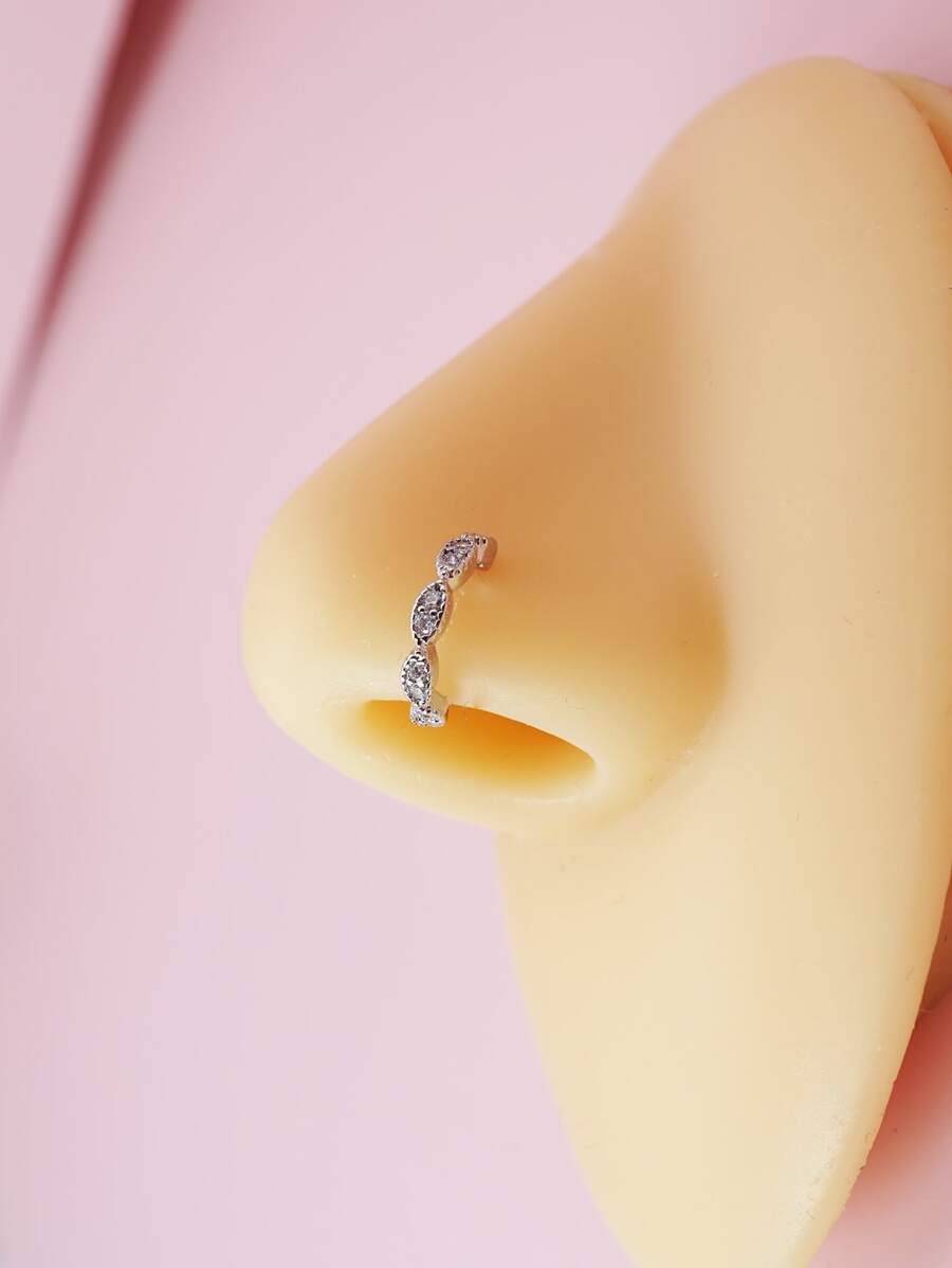方晶鋯石裝飾鼻環 - 銀色 - 查看 1