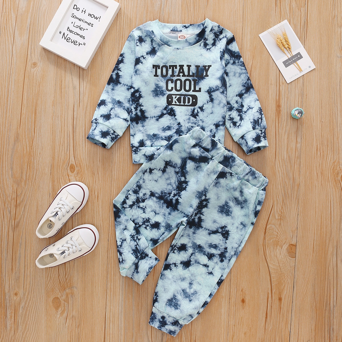 для детей с текстовым принтом с принтом тай-дай Свитшот & Спортивные брюки