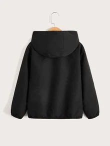 SHEIN Boys Letter & Logo Print Zipper Hooded Teddy Lined Jacket - Black - View 2