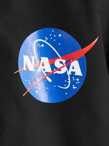 SHEIN Boys Letter & Logo Print Zipper Hooded Teddy Lined Jacket - Black - View 4