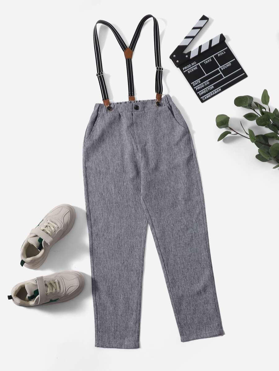 SHEIN 男孩可拆卸搭扣帶背帶褲 - 灰色 - 查看 1