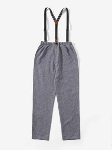 SHEIN 男孩可拆卸搭扣帶背帶褲 - 灰色 - 查看 2