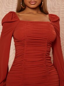 SHEIN SXY Đầm Thắt nút Xù màu trơn Giải trí - Đỏ - Xem 4