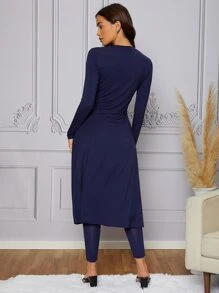 Modelyn Solid Split Thigh Top & Leggings - Navy Blue - View 3