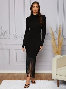 Modelyn Fringe Hem Bodycon Dress - Black - View 3