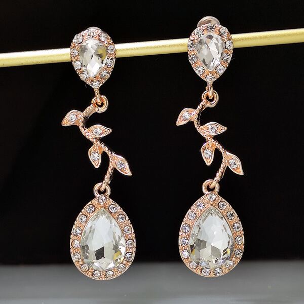 

Rhinestone Decor Water-drop Earrings, Rose gold