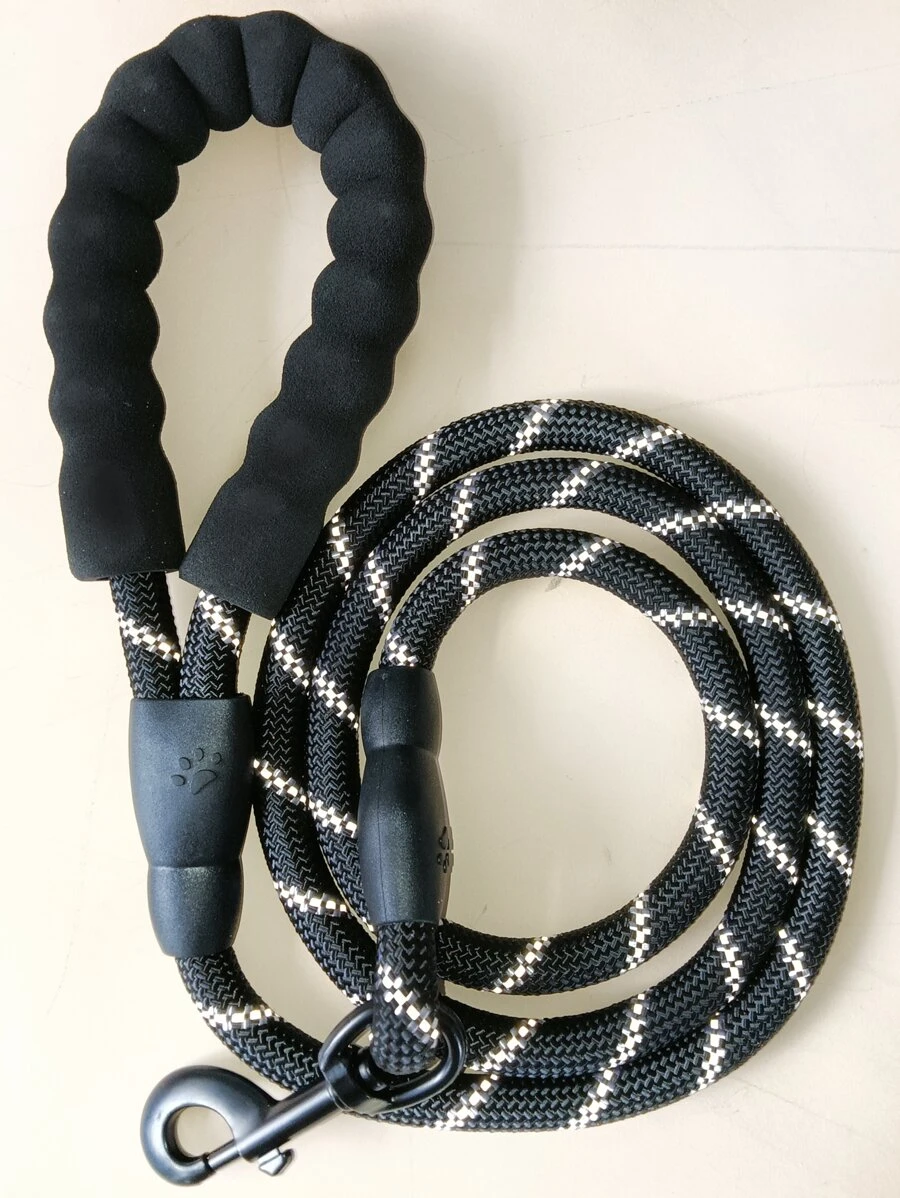 Pet Leash With Reflective & Comfortable Padded Handle - Black and White - View 1