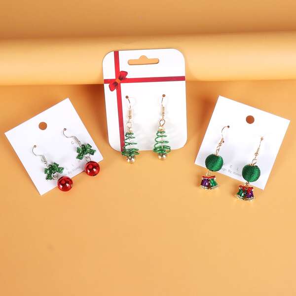 

3pairs Christmas Tree & Bells Decor Drop Earrings, Multicolor