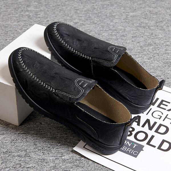

Men Stitch Decor Slip On Dress Shoes, Black