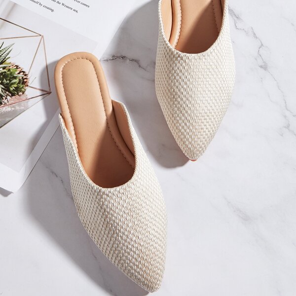 

Minimalist Knit Flat Mules, Apricot