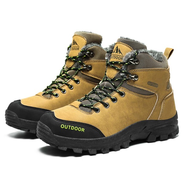

Men Letter Graphic Plush Inside Hiking Boots, Khaki