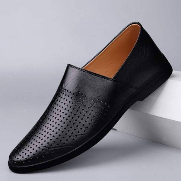 

Men Hollow Out Design Breathable Loafers, Black