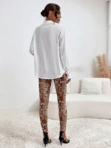 SHEIN LUNE Contrast Pocket Patched Blouse & Snakeskin Print Leggings - Multicolor - View 2
