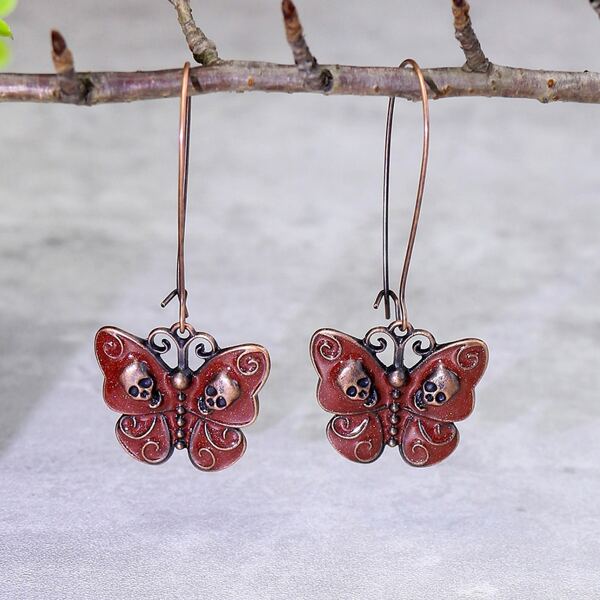 

Butterfly Drop Earrings, Burgundy