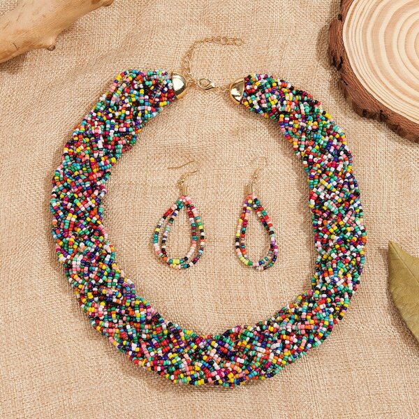 

3pcs Beaded Jewelry Set, Multicolor