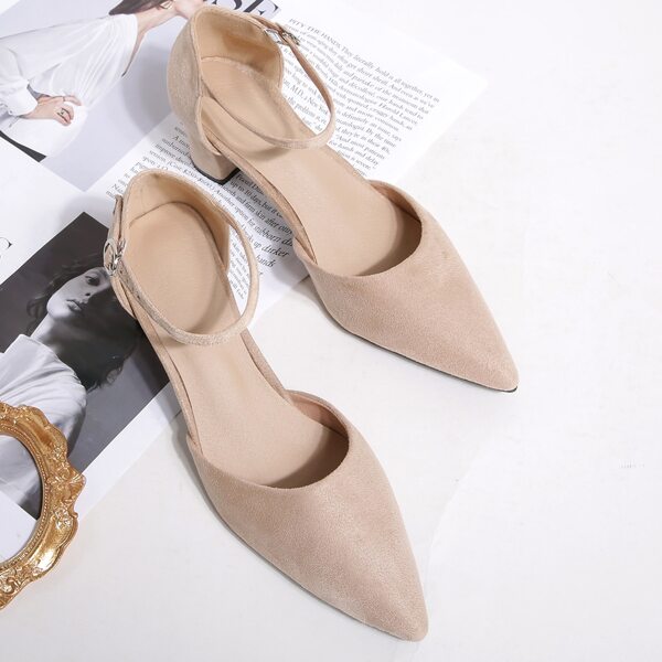 

Point Toe Ankle Strap Chunky Pumps, Apricot