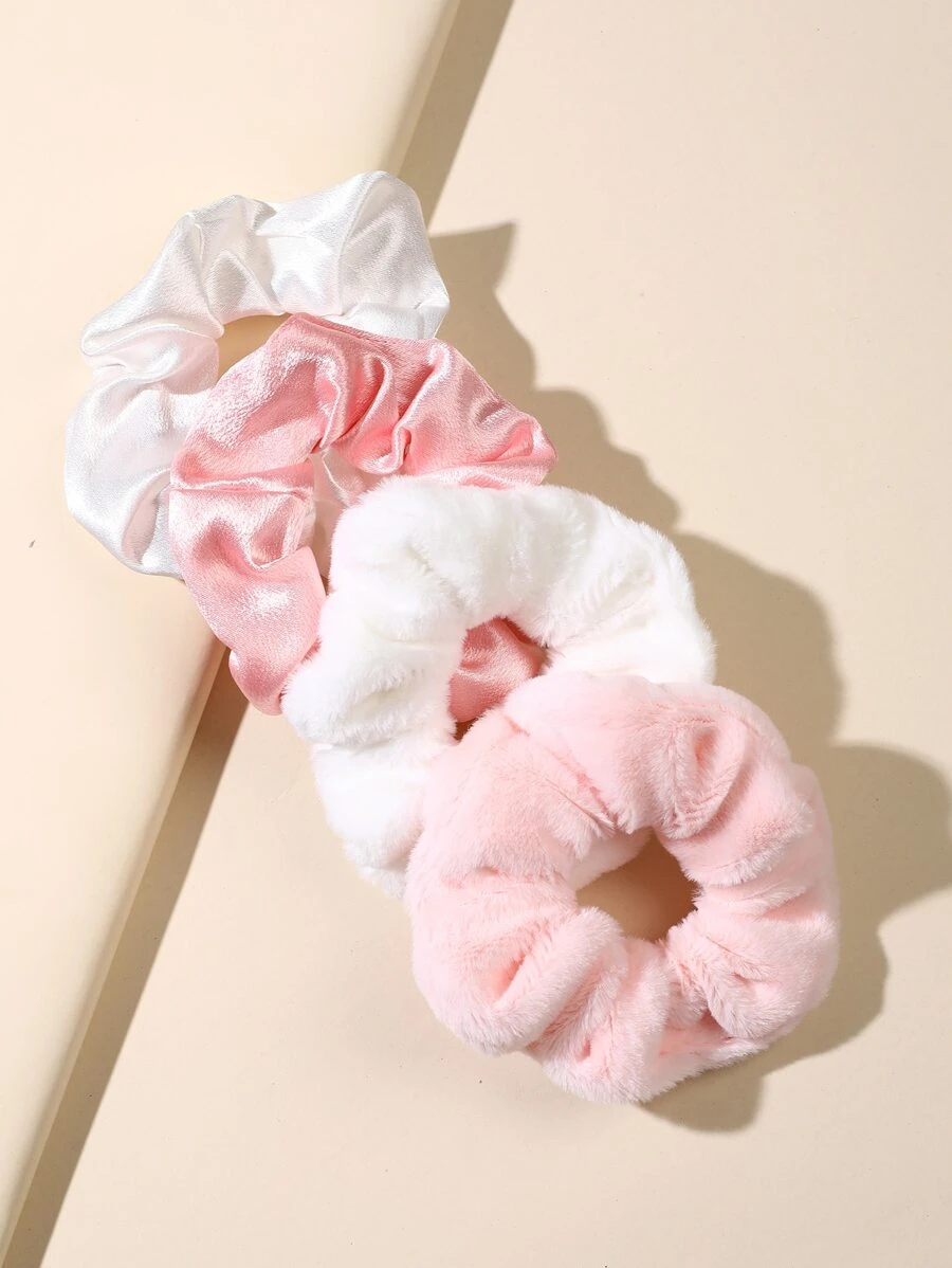 4pcs Toddler Girls Solid Scrunchie - Multicolor - View 1