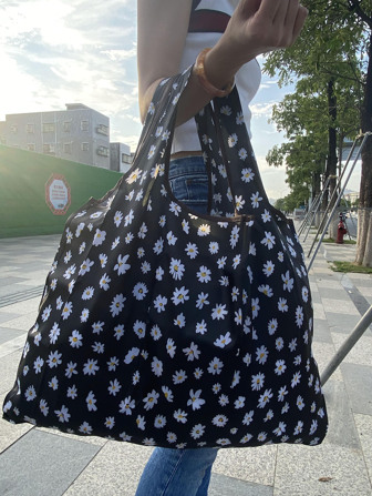 1 st hopfällbar axelväska, bärbar shoppingväska med Daisy Print, återanvändbar väska med stor kapacitet