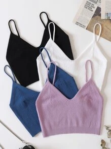 INAWLY 4pcs Solid Crop Knit Top - Multicolor - View 1