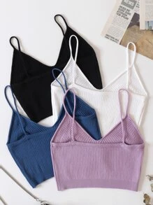 INAWLY 4pcs Solid Crop Knit Top - Multicolor - View 2